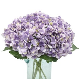 Blooming Paradise Artificial Fake Flowers Plants Silk Hydrangea 1 Flower Head Arrangements Wedding Bouquets Decorations Plastic Floral Table Centerpieces Home Kitchen Garden (Light Purple)
