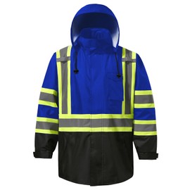 DPSAFETY Reflective Rain jackets for men waterproof,Hi Vis Safety Coat With Reflective Strips，High Visibility Class 3 Rain jackets With 2 large pockets，Zipper,Blue,2XL/3XL