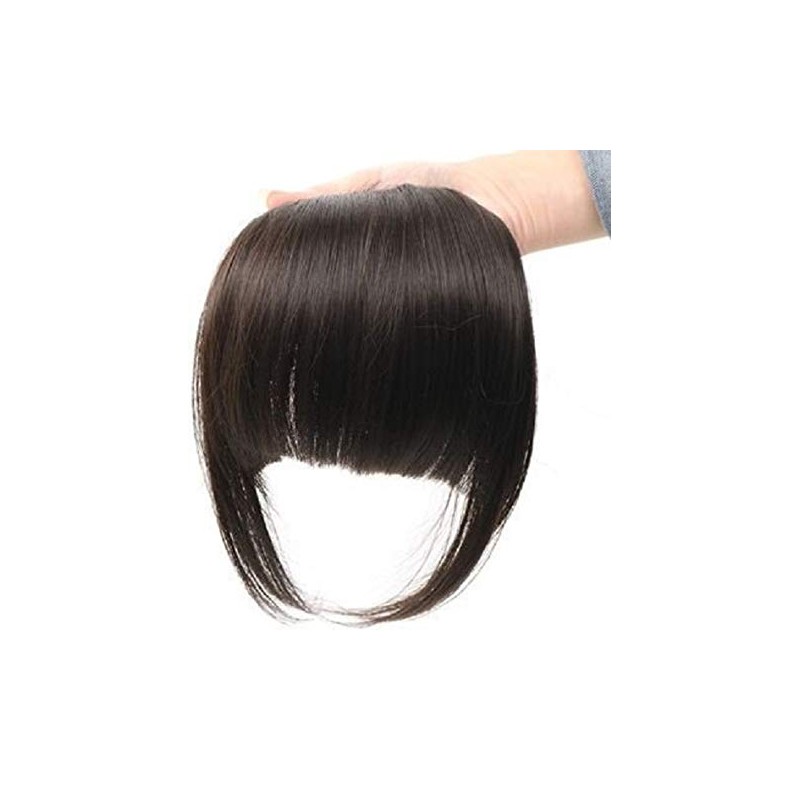 Clip In Human Hair Synthetic Fringe - Dark Brown