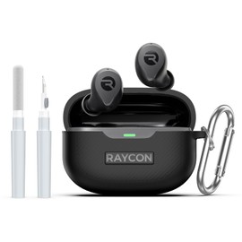 AGENTNANO [3 in 1] for Raycon Everyday Earbuds(2024 Edition) Case Cover with Cleaner kit, Logo Visible Design Shockproof Silicone Protective Cover for Raycon Everyday Earbuds with Carabiner-Black