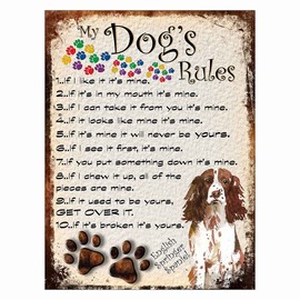 Shawprint MY DOG'S RULES RETRO STYLE METAL TIN SIGN/PLAQUE (427DRS) ENGLISH SPRINGER SPANIEL BROWN