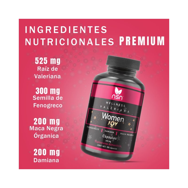 Women JoY Suplemento para Mujer Fenogreco, Maca Negra, Gingseng