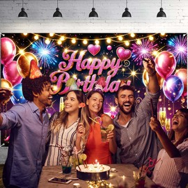 Nuxovilar Sweet Pink & Gold Hearts Happy Birthday Banner - Large 71"x43" Party Backdrop, Yard Sign, Girly Birthday Decor for Girls, Indoor & Outdoor