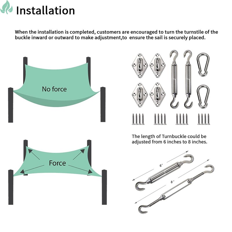 SunnyRoyal Shade Sail Hardware Kits for Rectangle Stainless Steel Accessary