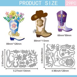 GLOBLELAND Flower Boots Cutting Dies for DIY Scrapbooking Metal Cowboy Hat Flower Boots Cut Dies Snake Cactus Floral Boots Die Cuts for Card Making Craft Decor