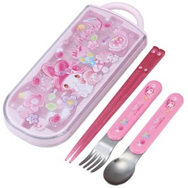 Skater TACC2AG-A Children's Antibacterial Slide Trio Set, Bento Box, Chopsticks, Spoon, Fork, My Melody, Sparkly Doll, Sanrio, Girls, Made in Japan