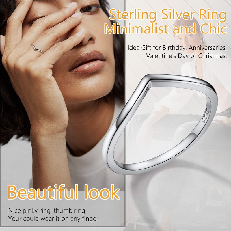 Prosilver Wishbone Silver Rings for Women Engagement Ring Size 7