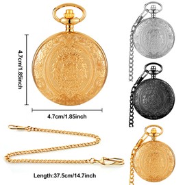 BYZESTY Vintage Pocket Watch, Pack of 3 Pocket Watch with Chain, Retro Quartz Pocket Watch, Antique Chain Watch with Roman, Pocket Watch Retro for Men, Women, Grandpa, Father, Birthday, Anniversary