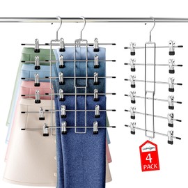Closet Organizers and Storage-Hanging Closet Organizer-6 Tier-Skirt & Pants Hangers Space Saving-Durable Closet Organization Hangers-Skirt Hangers with Clips-4 Pack Closet Storage-Apartment Essentials