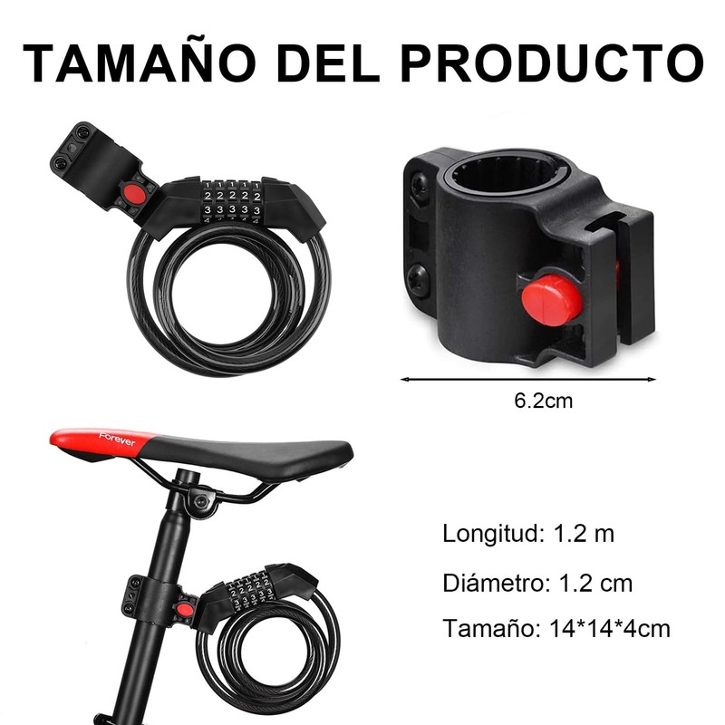 Candado para Bicicleta, Candado de Bicicleta con Combinación,120 cm con