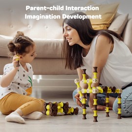 Edyfico TZJ201, Wooden Blocks for Kids, 61Pcs Building Blocks for 2 Year Olds, STEM Toys for 3 4 5 Year Old Boy Girls, SPINING Educational Montessori Toy with Storage Bag, Ideal for Home School Travel