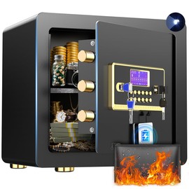 Home Safe with Digital Keypad & Alarm System - Electronic Lock Box for Jewelry Cash with Adjustable Shelves - Includes LED Light & Fireproof and Waterproof Bag(0.8/1.0/1.3/1.53/2.5Cuft)