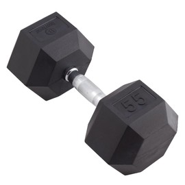 Body Sport Rubber Encased Hex Dumbbell Weight – Dumbbells for Exercises – Strength Training Equipment – Home Gym Accessories – Weight Training – Black, 55 lb, Single