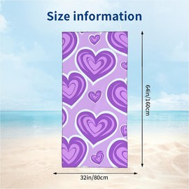 Cute Purple Heart Fluffy Oversized Beach Towels 32x64 Inch,Soft Thick Microfiber Bath Towels Absorbent Quick Dry for Kids,Men,Women,Girls