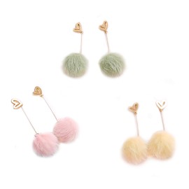 3 Pairs Pom Pom Ball Earrings Set Faux Fur Round Dangle Earrings Bowknot Braided ball Fluffy Pom Pom Tassel Drop Earrings Set Cute Christmas Earrings for Women - A