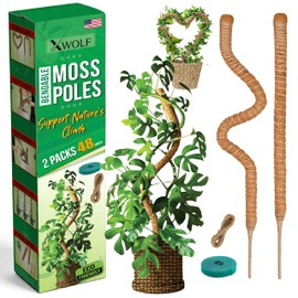 2 Pack 48 Inch Bendable Moss Pole Monstera Plant Support for Climbing Indoor Plants, Tall Coir Plant Pole Sticks & Plant Stakes for Pothos, Philodendron & Potted Plants, Includes Plant Ties