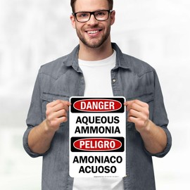 Danger Aqueous Ammonia OSHA Bilingual Sign, 10x7 Inches, 4 Mil Vinyl Decal Stickers Weather Resistant, Made in USA by My Sign Center