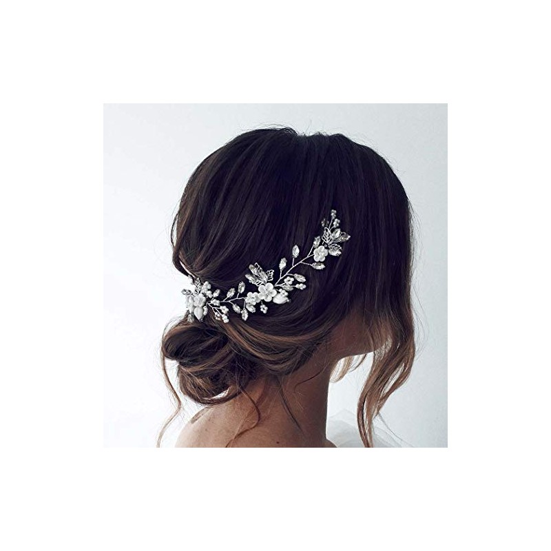 Unicra Pelo de novia con flores para boda, perlas de