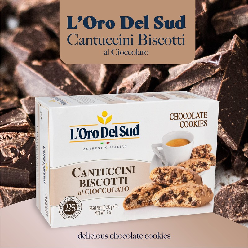 L'Oro Del Sud Chocolate Biscotti, Cantuccini d'Abruzzo, Italian Cookies Madewith