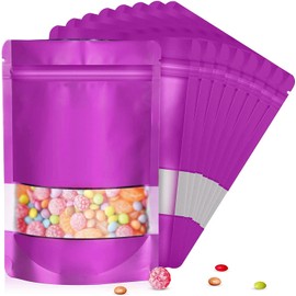 5.5"x7.8" 120pcs Mylar Bags for Food Storage,Smell Proof Bags with Matte Window Resealable Food Storage Bags for Small Business, Stand-up Foil Pouch Packaging Treat Snack Bags for Self Sealing（Purple）