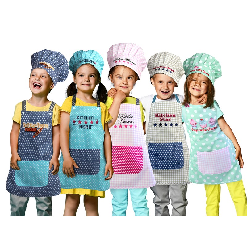Emily´s Check Chef's Hat + Kitchen Apron + Oven Glove