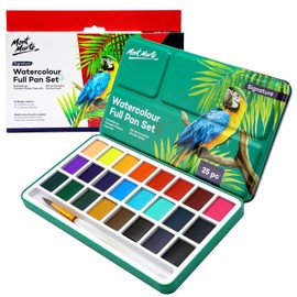 Mont Marte Watercolor Set Full Pan Signature in Tin, Vibrant 24 Colors, Multi-Color with Translucent Finish, Portable Watercolor Set