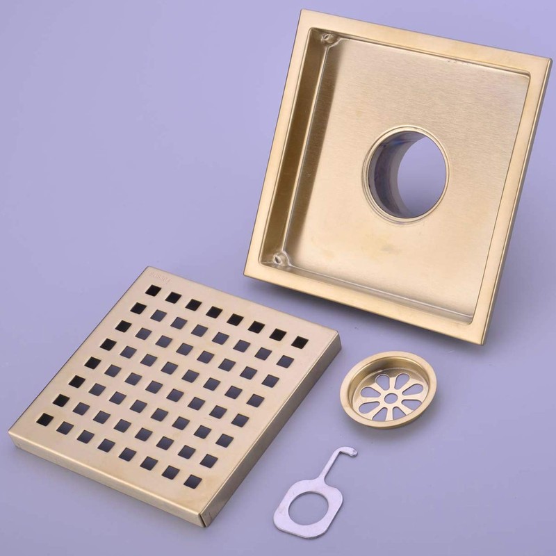 TRUSTMI 6 Inch Square Shower Floor Drain with Removable Grid