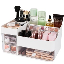 KLGO Makeup Organizer and Storage Cosmetic Display Case With 3 Clear Drawers Skincare Organizer for Bathroom Make Up Stand for Vanity Lipsticks,Jewelry,Nail Care,Eyeshadow,Skincare Organizers
