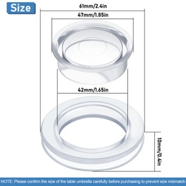 2 Inch Patio Table Umbrella Hole Ring with Cap Set Silicone Transparent Umbrella Thicker Hole Ring Plug and Cap Set for Outdoor Patio Garden Beach Table Umbrella Plug (Clear,1 Set)