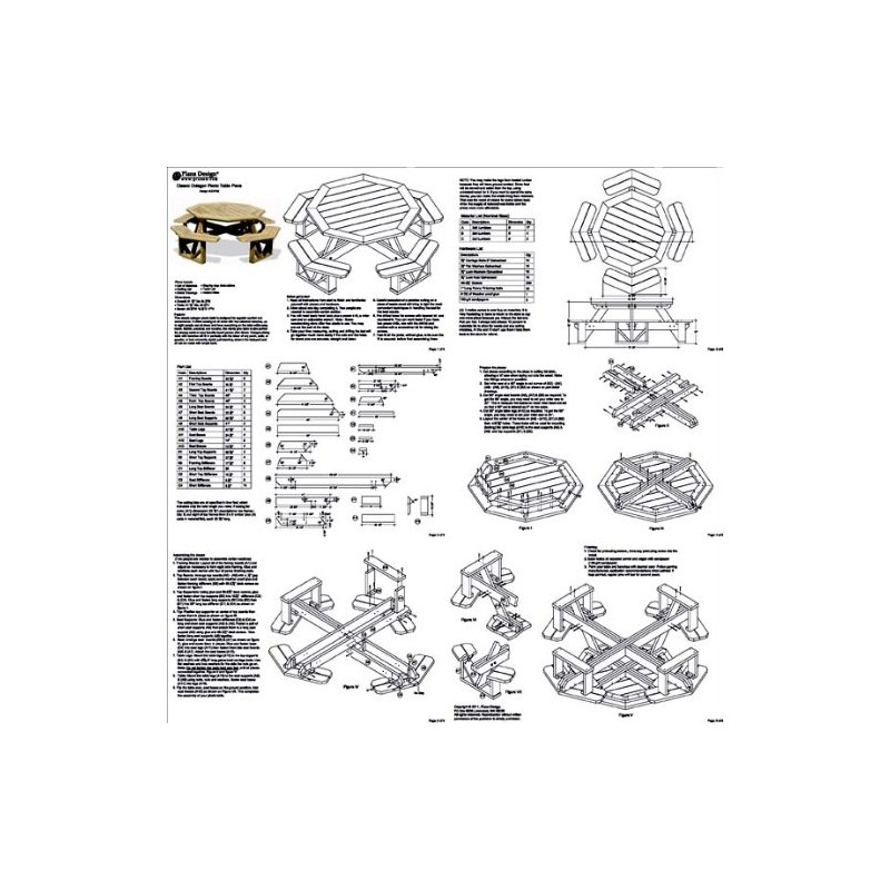 Classic Large Octagon Picnic Table / Bench Woodworking Project Plans
