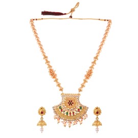 Efulgenz Indian Bollywood Traditional Crystal Kundan Pearl Beaded Wedding Temple Choker Necklace Earrings Jewelry set, Metal crystal Rhinestone