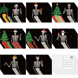 Gaillty 120 Pcs Skeleton Christmas Postcards Assorted Bulk Retro Goth Xmas Cards Pack 4 x 6 Inches Gothic Christmas Skeleton Cards Blank Greeting Postcards for Men Women Xmas Gifts Family Friends