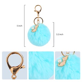 Pom Pom Keychain Artificial Fur Ball Keychain Fluffy Accessories Car Bag Charm (cat mint green)