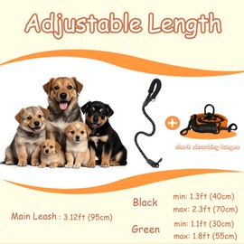 LEOSASA Double Dog Leash - 360°Swivel Tangle Free Splitter Attachment, 1 Rope with Handle, 2 Dogs Multi-Functional Leash, for Outdoor Walk Train Small Medium Large Two Pet, Orange