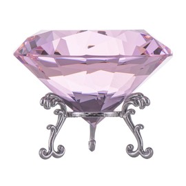 QIANCHANG 80mm Crystal Diamond Paperweight with Stand, Large Faceted Glass Gems Jewels for Home Party Decoration(Pink)