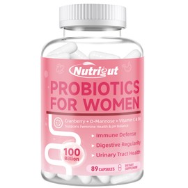 NutriGut Probiotics for Women, 100 Billion CFUs Probiotics with Prebiotics & Digestive Enzymes for Gut Health, Womens Probiotic with Cranberry for Vaginal Urinary Tract Health, pH Balance 89 Capsules