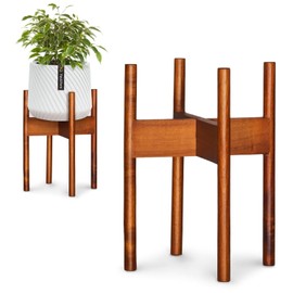 Fox & Fern Mid Century Plant Stand — 8 Inch Fixed Size Wooden Plant Stand for Indoor Planters (Not Included); Raised Flower Pot Holder for Indoors; Plug In Design; Two Height Options - Acacia