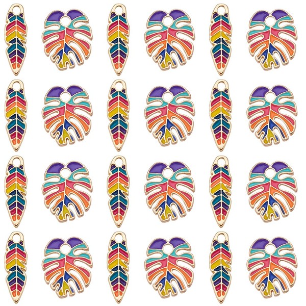 SUNNYCLUE 1 Box 24Pcs Feather Charms Bulk Leaves Charm Mini