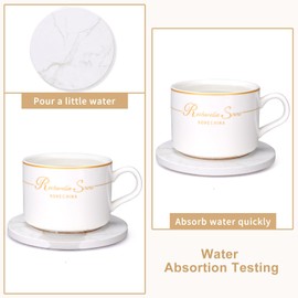 Dksyee Coasters Set of 6 White Marble Style Ceramic Drink Coasters with Holde Coffee Table Decor Drinks Absorbent Stone Coastersr Modern Cup Coasters Rustic Farmhouse Coasters Bar Cool Coasters Gifts