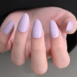 Stbisen Light Purple Press on Nails Short Almond, Fashion Solid Almond Fake Nails Kit, Glossy Gel Finish Acrylic Press On Nails, Natural Glue On Nails, Reusable Stick On Fake Nails for Women, 30Pcs