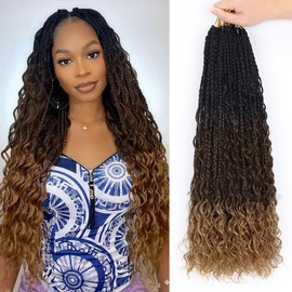 8 Packs Goddess Box Braids Crochet Hair 18 Inch Bohemian Box Braids Crochet Braids with Curly Ends Goddess Box Braids Synthetic Crochet Hair for Black Women