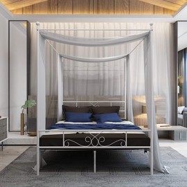 WeeHom Canopy Platform Bed Frame with Ball Design Metal Bed Strong Steel Mattress Support No Box Spring Needed,Full Size White