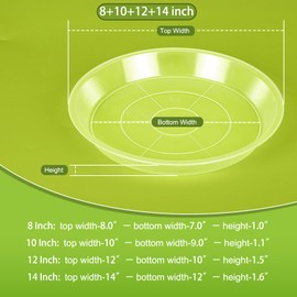 HQAUT 8 10 12 14 Inch Clear Plant Saucer, 8 Pack Durable Plastic Water Catcher Trays for Flower Pots, Plant Drip Trays for Indoor Outdoor Plants
