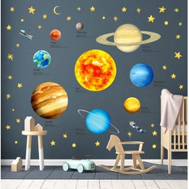 DECOWALL DS9-2007 Solar System Kids Wall Stickers Decals Peel and Stick Removable for Nursery Bedroom Living Room art murals decorations decor bathroom baby star sun planet space earth
