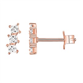 PAVOI 14K Rose Gold Plated 925 Sterling Silver Post Princess Cut Ear Crawlers | Cubic Zirconia Ear Crawler | Womens Trendy Earrings