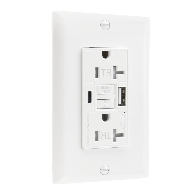 BAOMAIN Self-Test GFCI Combination with USB in-Wall, Tamper Resistant(TR) 20A
