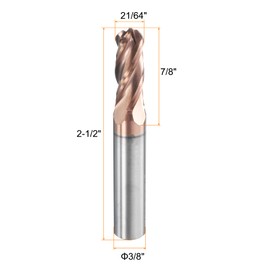 HARFINGTON Ball Nose End Mill 4 Flute 21/64" Diameter 3/8" Shank Tungsten Carbide TiAlN Coated Spiral CNC Router Bits 7/8" Cutting Length Single End Ball for Carving Engraving Grinding
