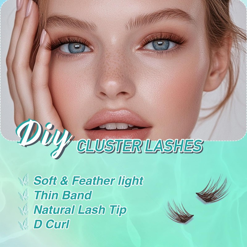Obeyalash Eyelash Clusters, Brown D Curl, 10 mm, 84 Pieces,