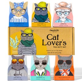 Thoughtfully Gourmet Cat Lover's Tea Gift Set: Includes 24 Teas in 6 Flavors with Stylish Cat Art and Fun Quotes for Cat Moms and Dads, Set of 24