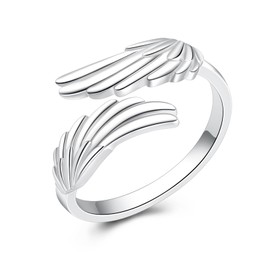 YLT 925 Sterling Silver Feather Angel Wings Ring Adjustable Dainty Wrap Open Thumb Rings for Women, 6#-9#, Sterling Silver, Cubic Zirconia